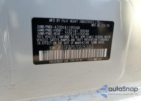 2016 Subaru Impreza Sport Premium z USA, uszkodzony, nr VIN JF1GPAP62G8282055